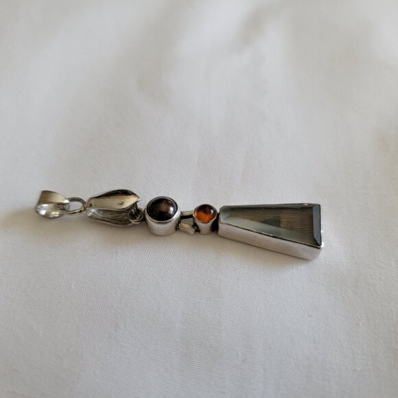 Vintage Sterling Silver Pendant 3-Gem Stones JLR - Picture 4 of 10